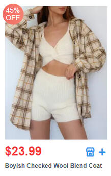 Boyish Checked Wool Blend Coat