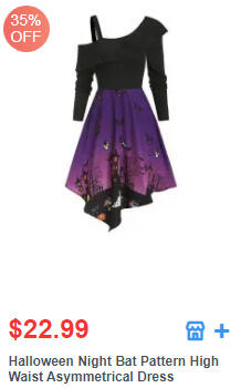 Halloween Night Bat Pattern High Waist Asymmetrical Dress