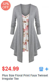 Plus Size Floral Print Faux Twinset Irregular Tee