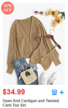 Open Knit Cardigan and Twisted Cami Top Set