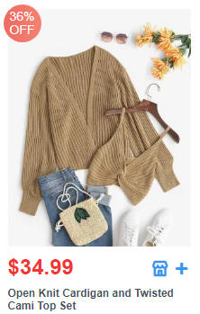 Open Knit Cardigan and Twisted Cami Top Set