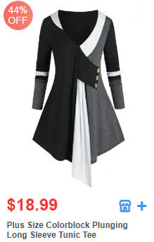 Plus Size Colorblock Plunging Long Sleeve Tunic Tee