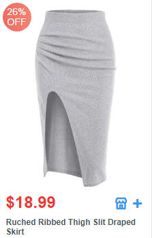 Ruched Ribbed Thigh Slit Draped Skirt