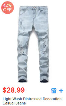 Light Wash Distressed Decoration Casual Jeans