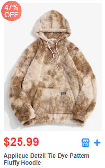 Applique Detail Tie Dye Pattern Fluffy Hoodie