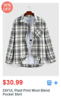 ZAFUL Plaid Print Wool Blend Pocket Shirt